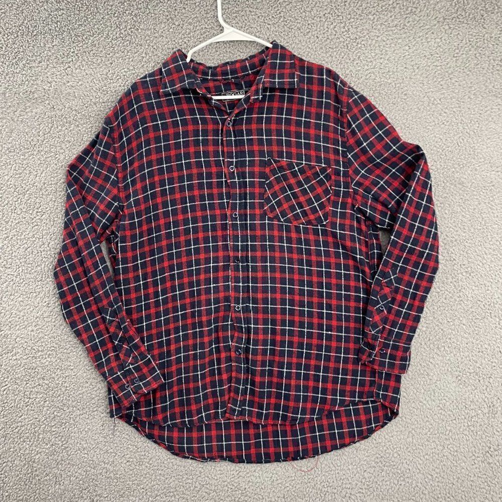 Bogari Flannel‎ Shirt Men XL Red Navy Plaid Casual Long Sleeve Button Down